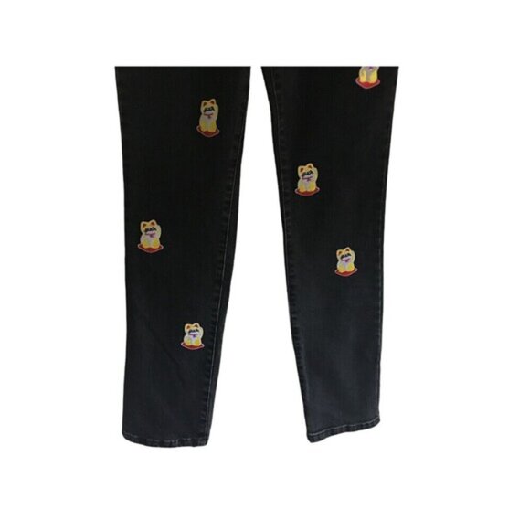 The Ragged Priest Jeans Women's Size 28 Black Cotton Blend Lucky Cat Patch - Picture 3 of 9
